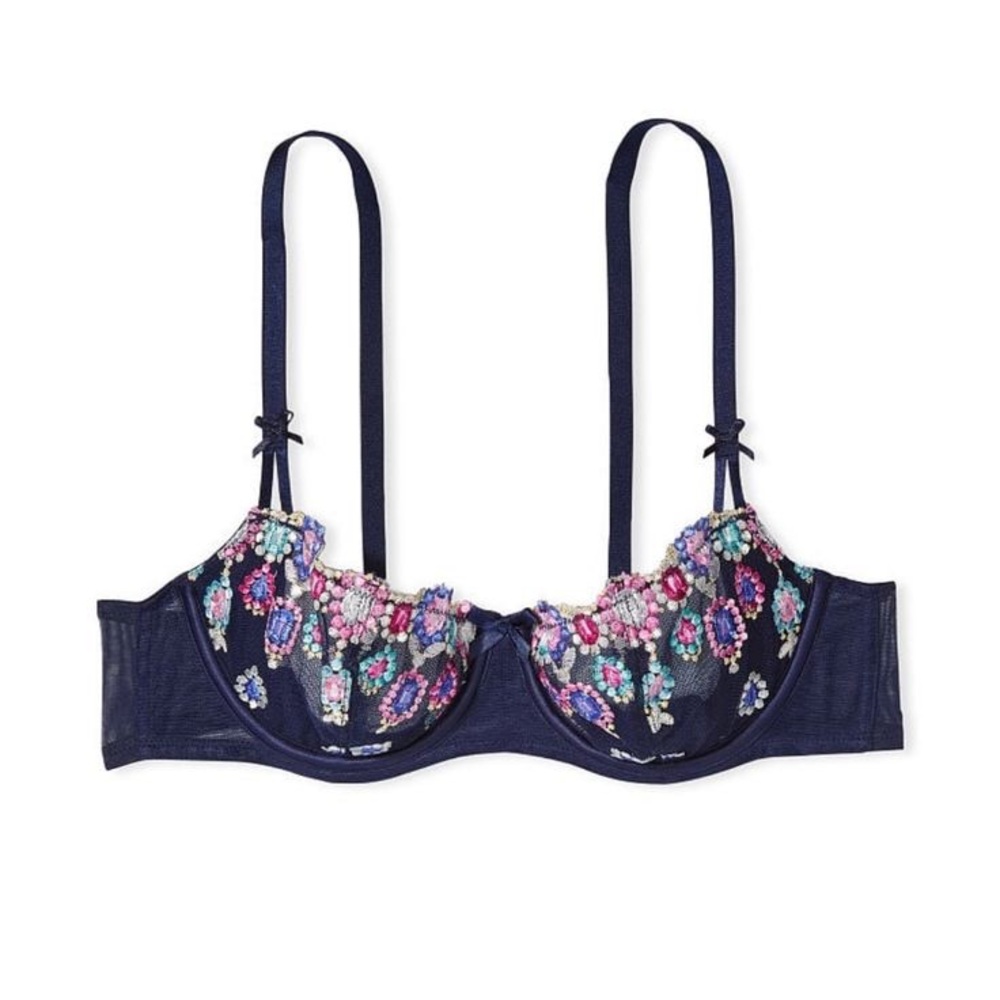Victoria’s Secret Bejeweled  Embroidered Navy Wicked Bra